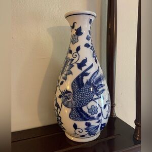 Blue and White Bird and Floral Vase